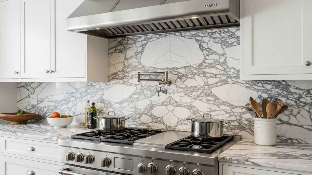 Slab Backsplash Behind the Range