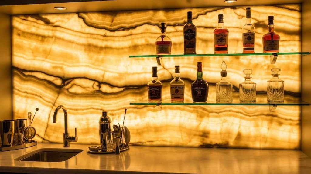Slab Backsplash for a Wet Bar
