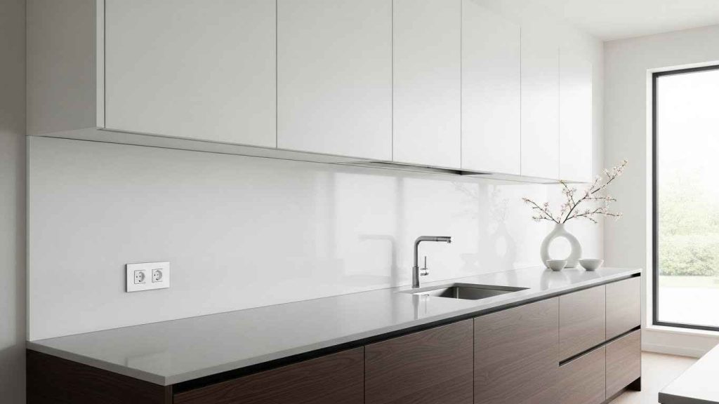 Slab Backsplash with Concealed Outlets