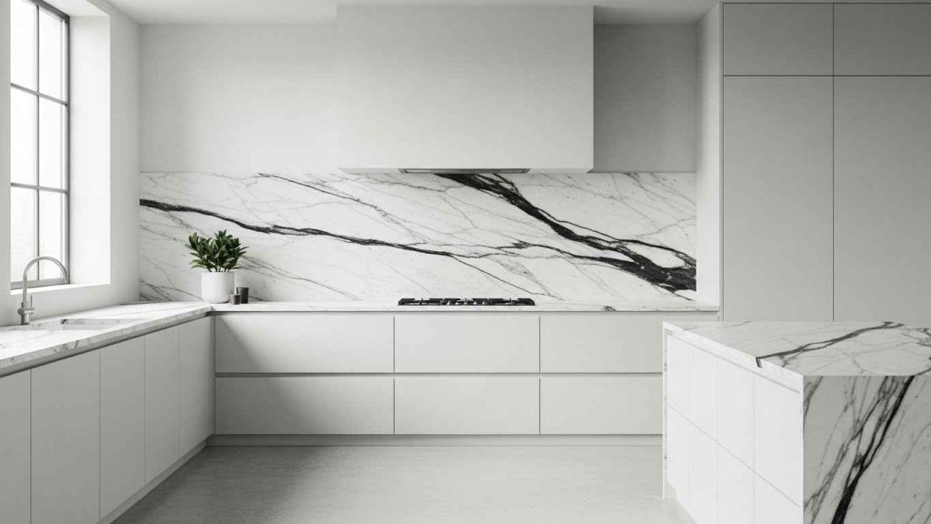 Slab Backsplash with a Bold Vein