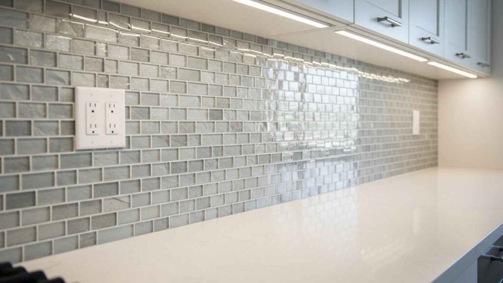 Sleek Glass Tile Backsplash