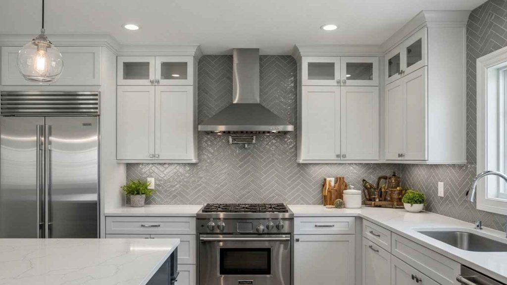 Sleek Gray Glass Herringbone