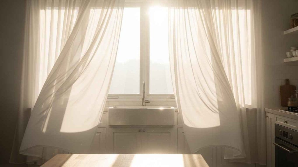 Softly Draped White Sheer Curtains
