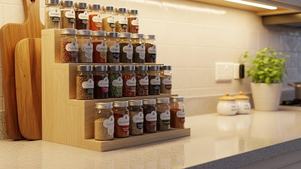 Stair-Style Spice Shelves
