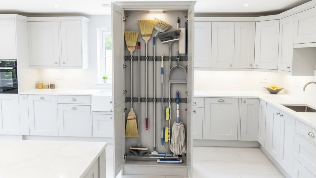 Tall Cabinet with Broom and Mop Organizer