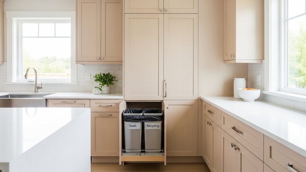 Tall Cabinet with a Hidden Trash/Recycling Center