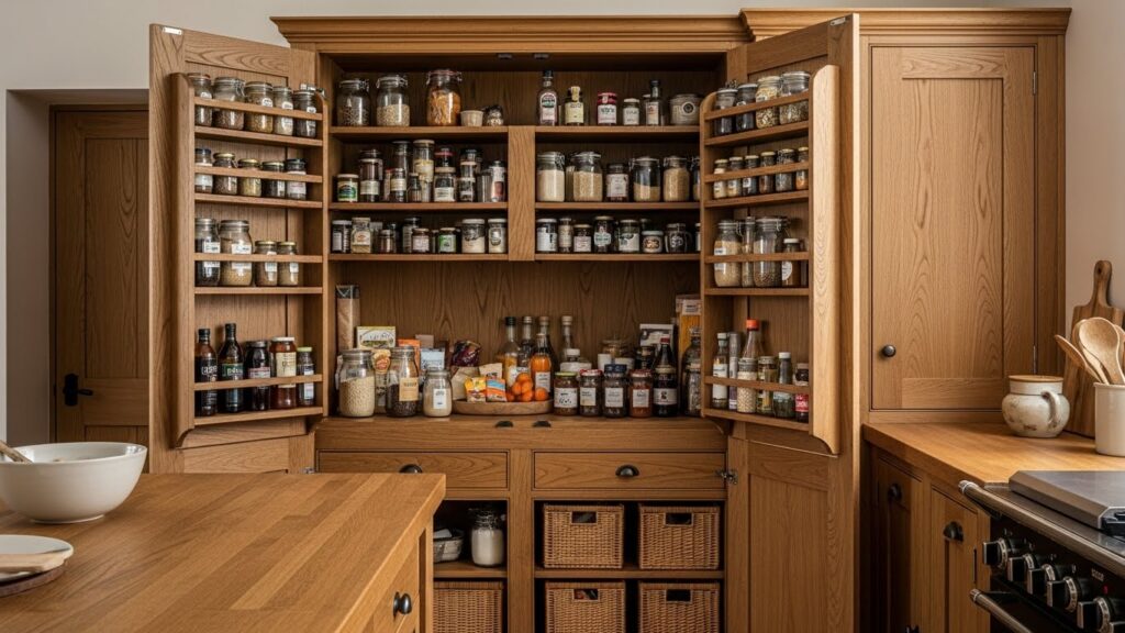 Tall Larder Cabinet with Wooden Countertops