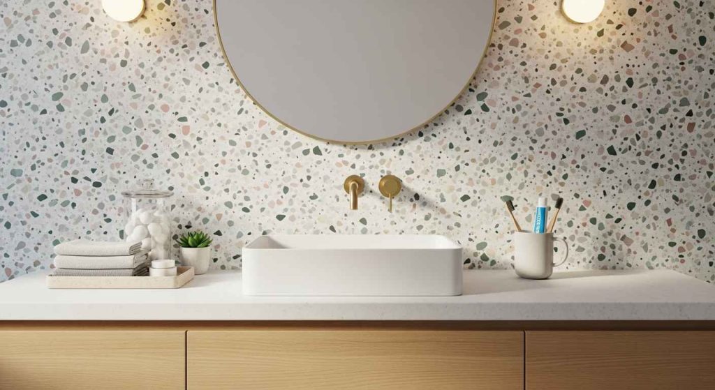 Terrazzo Backsplash in a Bathroom