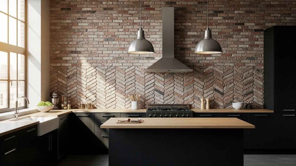 Textured Brick Herringbone Backsplash
