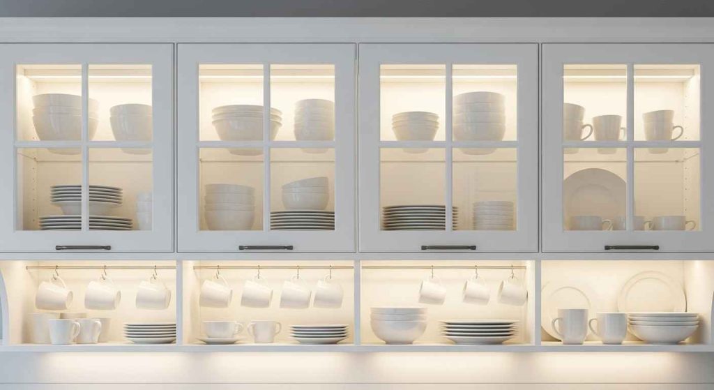 The Airy Feel of White Glass-Front Cabinets