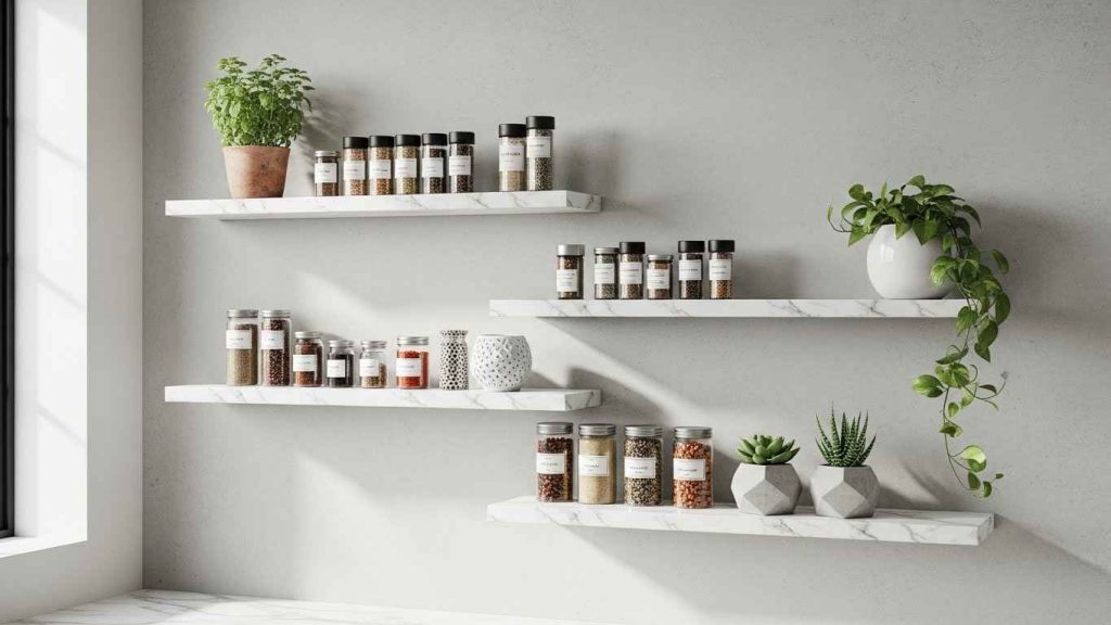 Thin Slab Marble Floating Shelves