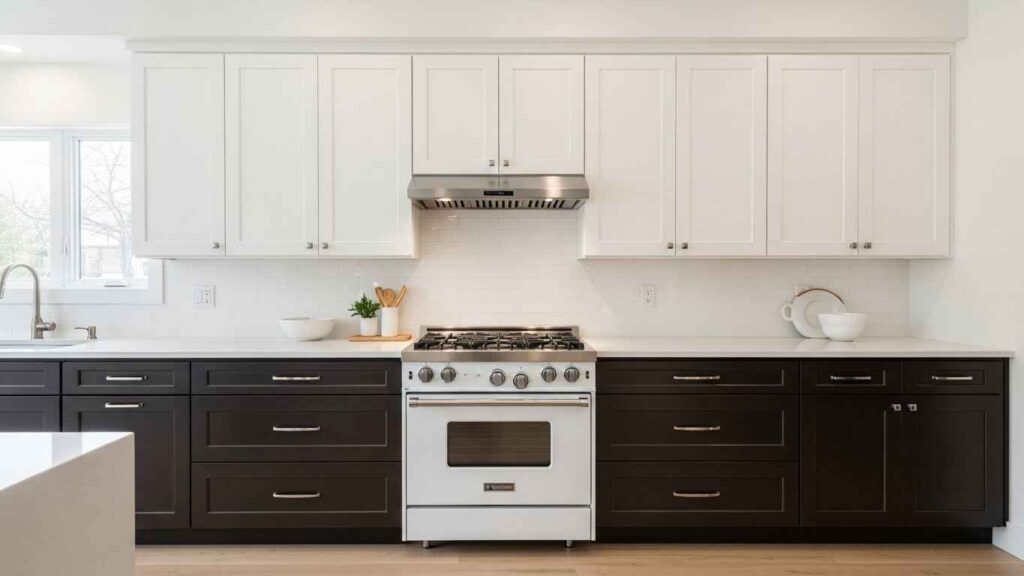 Two-Tone Cabinets & White Stove