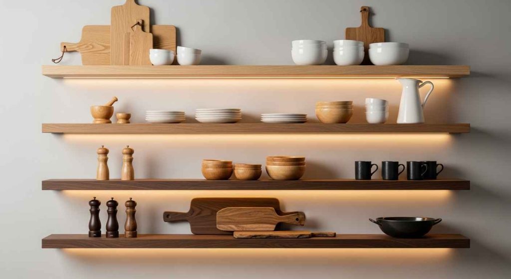 Two-Tone Stained Modern Kitchen Shelves
