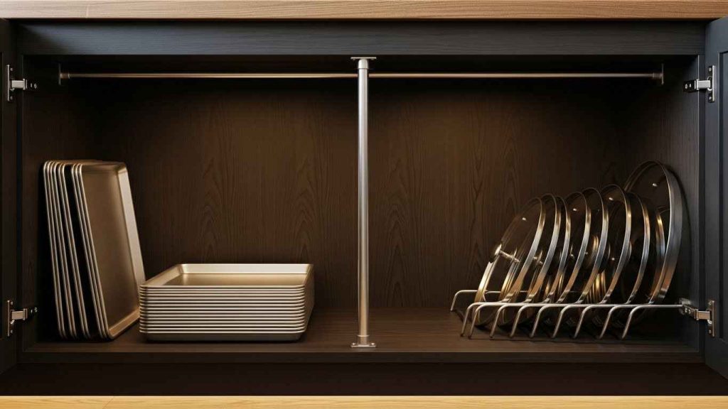 Use Tension Rods for Pan Lids