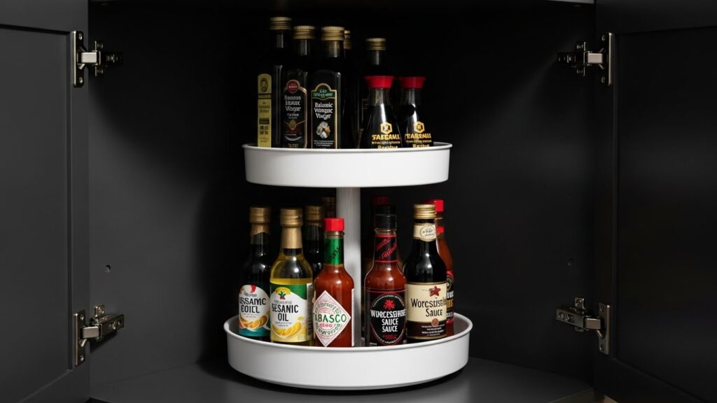 Use a Tiered Turntable for Corner Cabinets