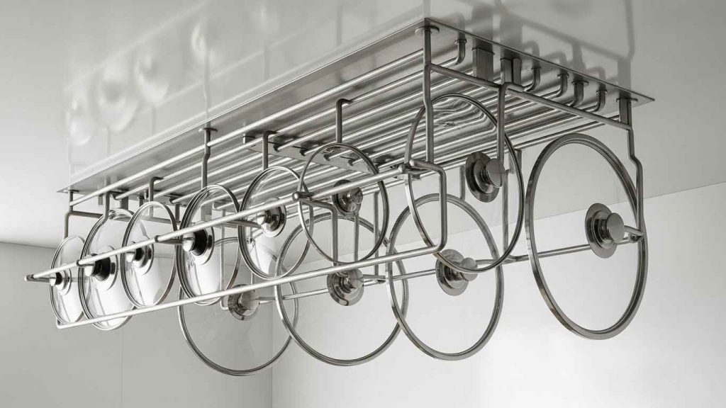 Utilize a Ceiling-Mounted Pan Lid Organizer