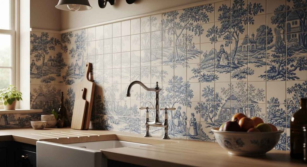 Vintage Blue Toile Print