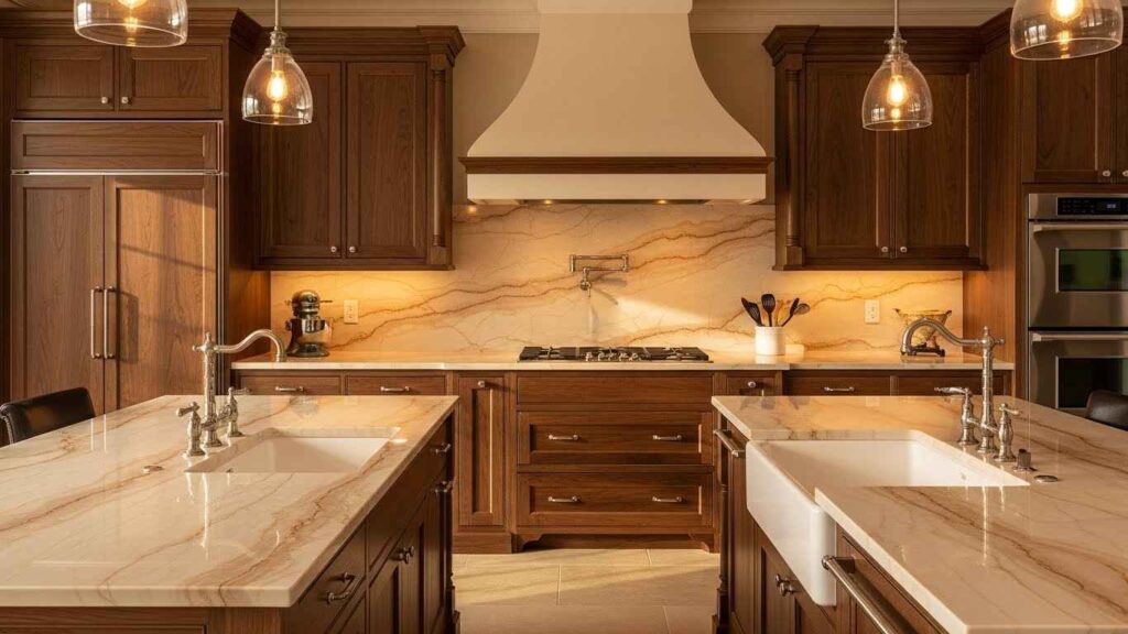 Walnut Stains & Taj Mahal Quartzite