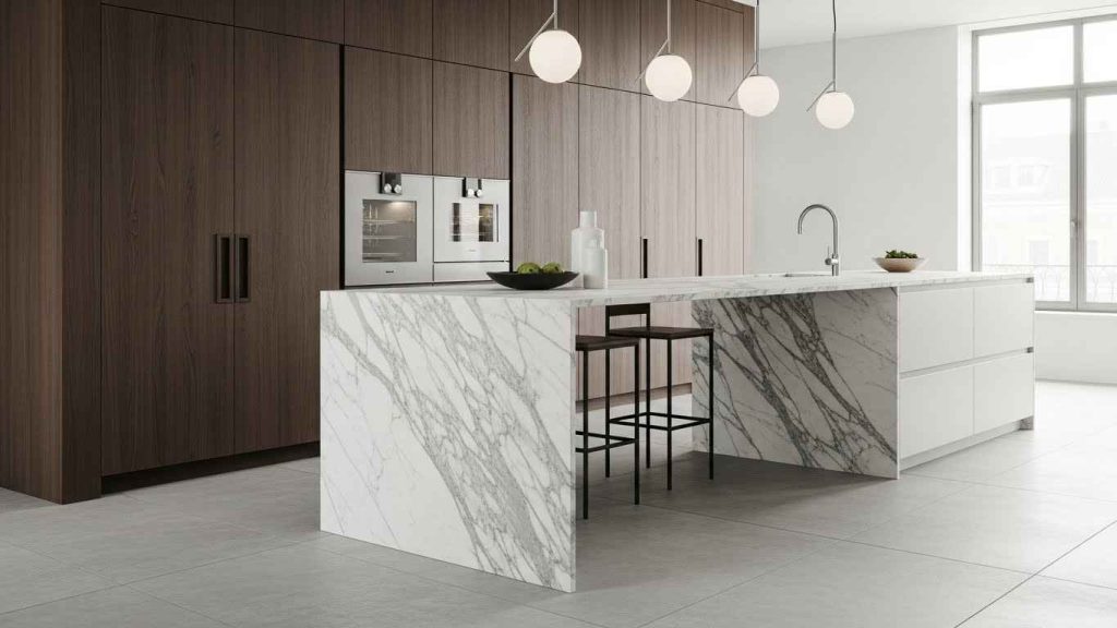 Waterfall Edge Marble Island Design