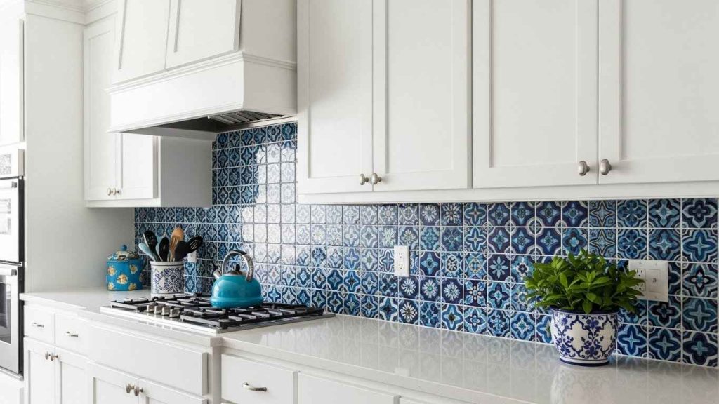 White Cabinets with Bold Backsplash