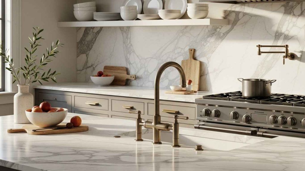 White Calacatta Marble and Brushed Gold