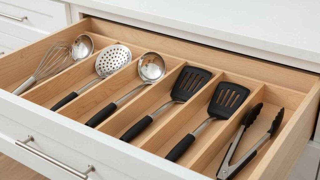 White Drawer Organizers for Utensils