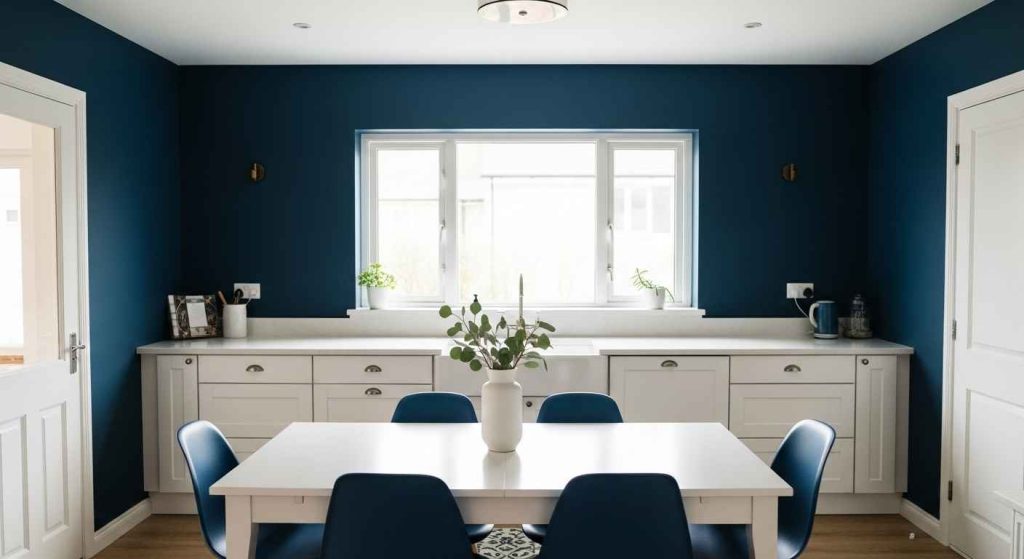 White Furniture Against Dark Walls