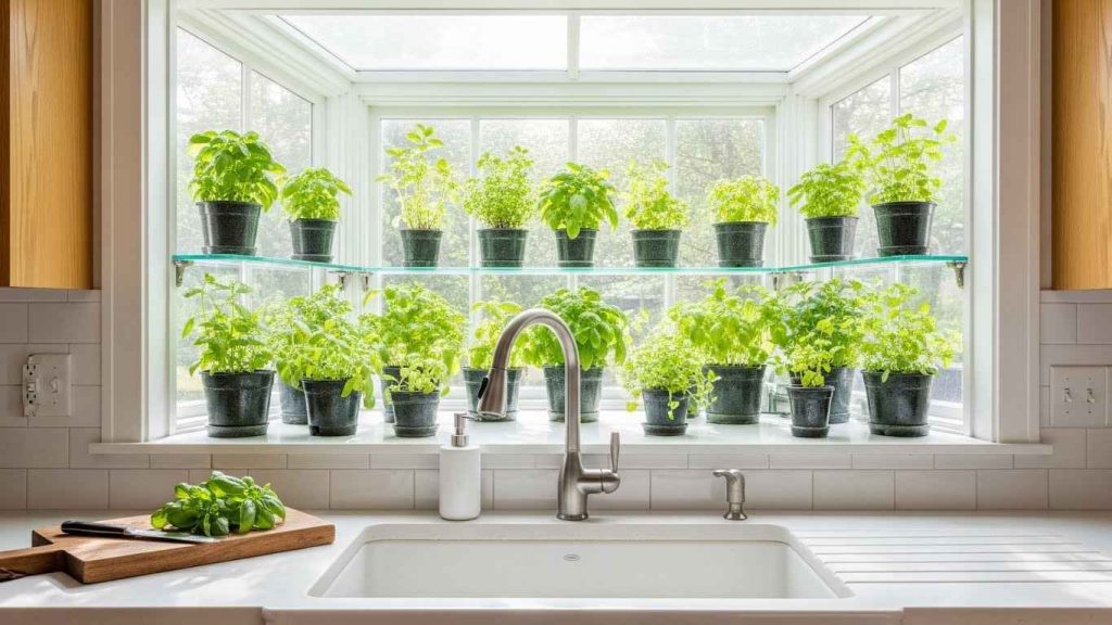 White Garden Window Over the Sink