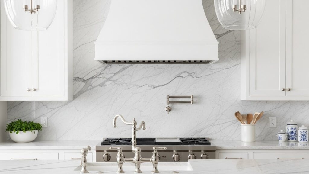White Hood with a Marble Backsplash