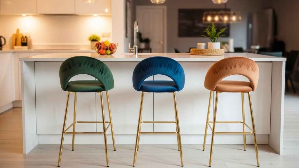 White Kitchen with Gold Barstools