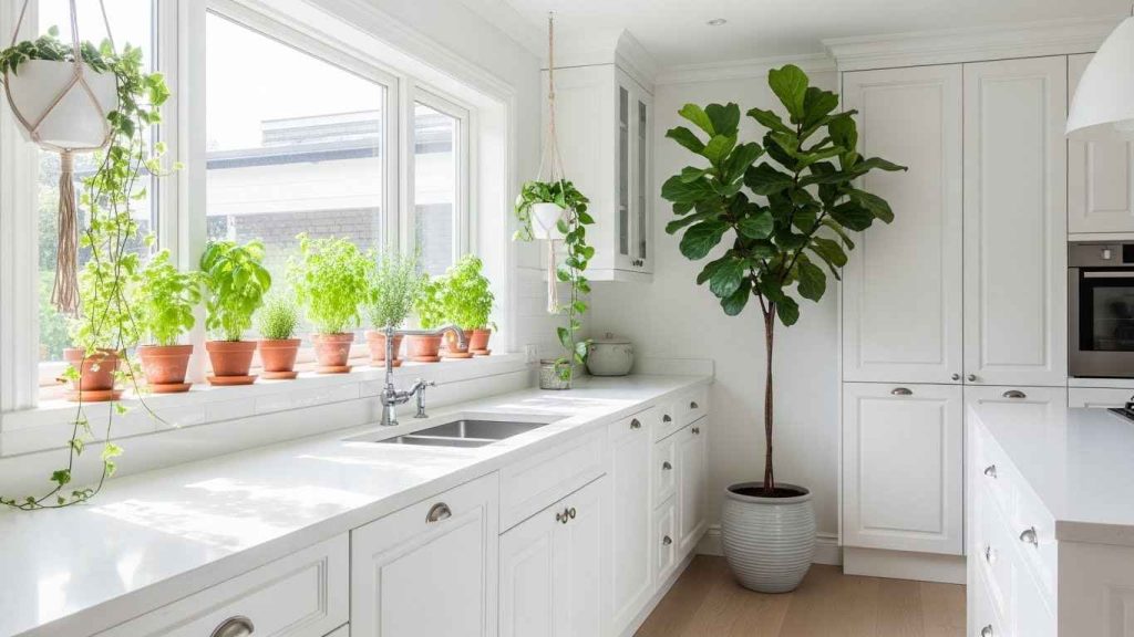 White Kitchen with Greenery