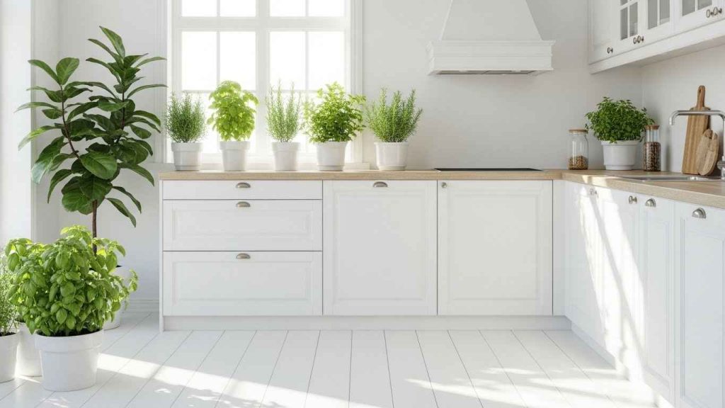 White Kitchen with Greenery