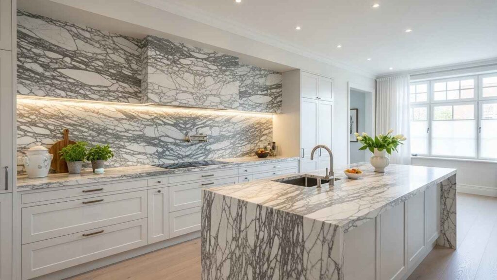 White Kitchen with Marble and Stone