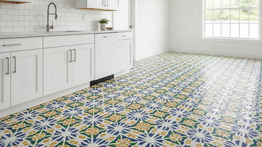 White Kitchen with Patterned Tile