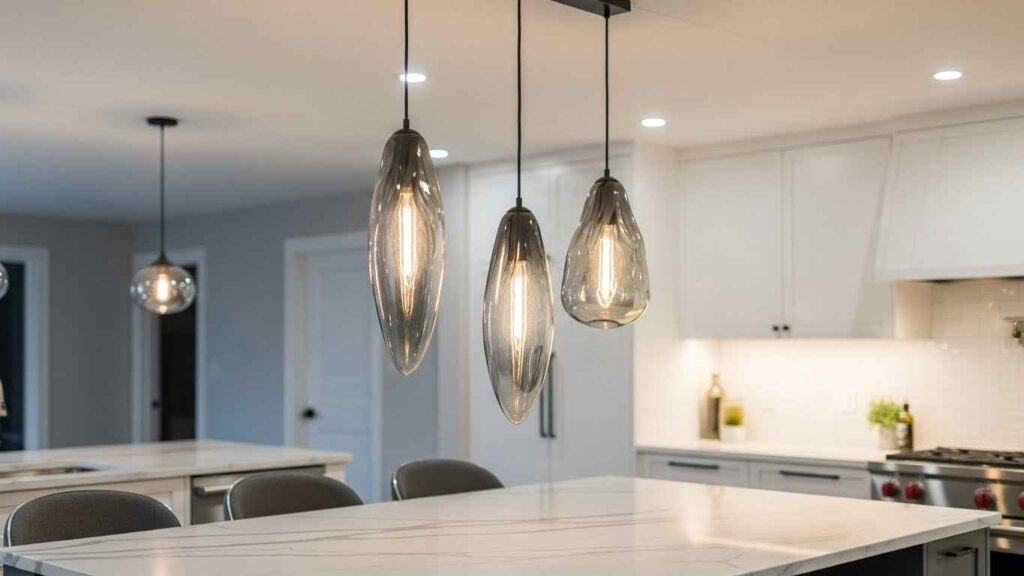 White Kitchen with Statement Lighting