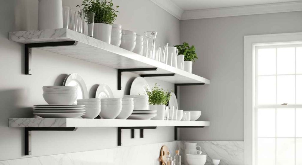 White Marble Open Shelving