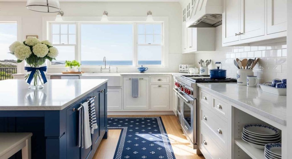 White Marble for a Coastal Kitchen