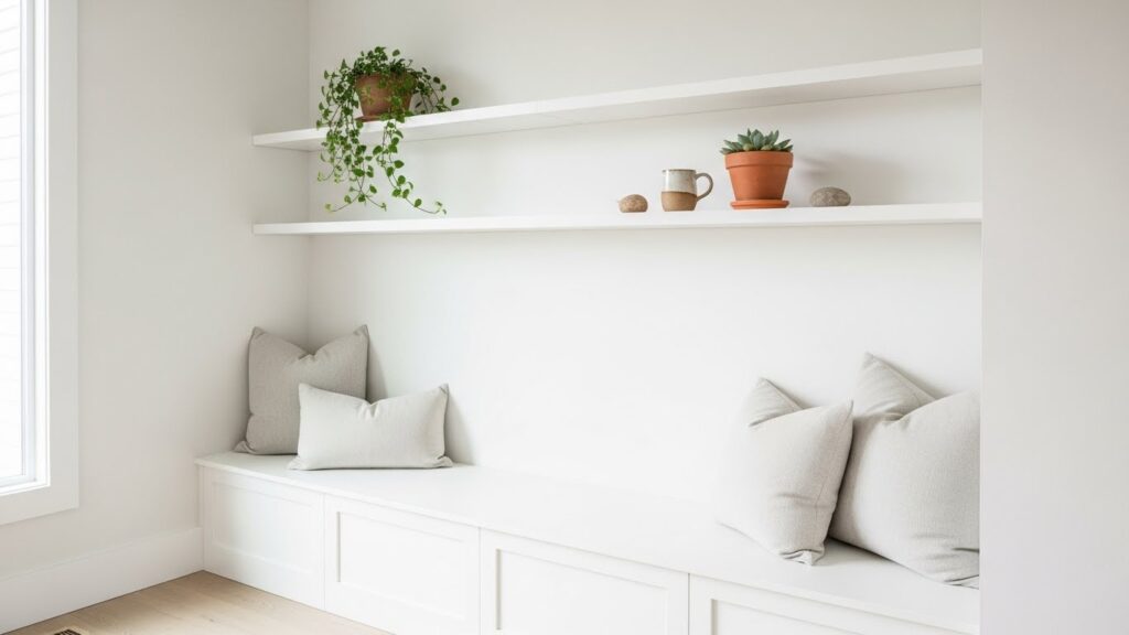 White Nook with Floating Shelves