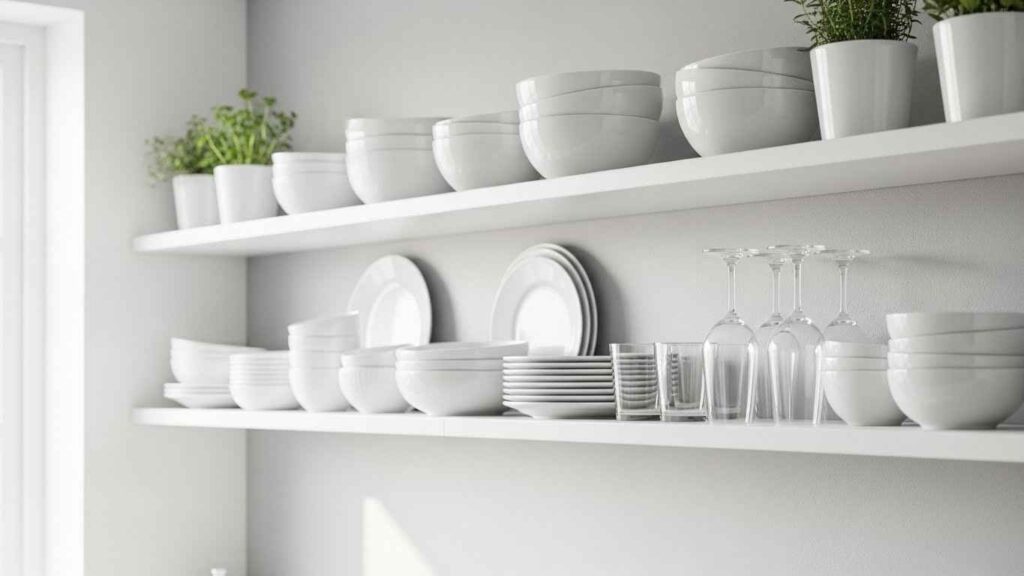 White Open Shelving for Displays