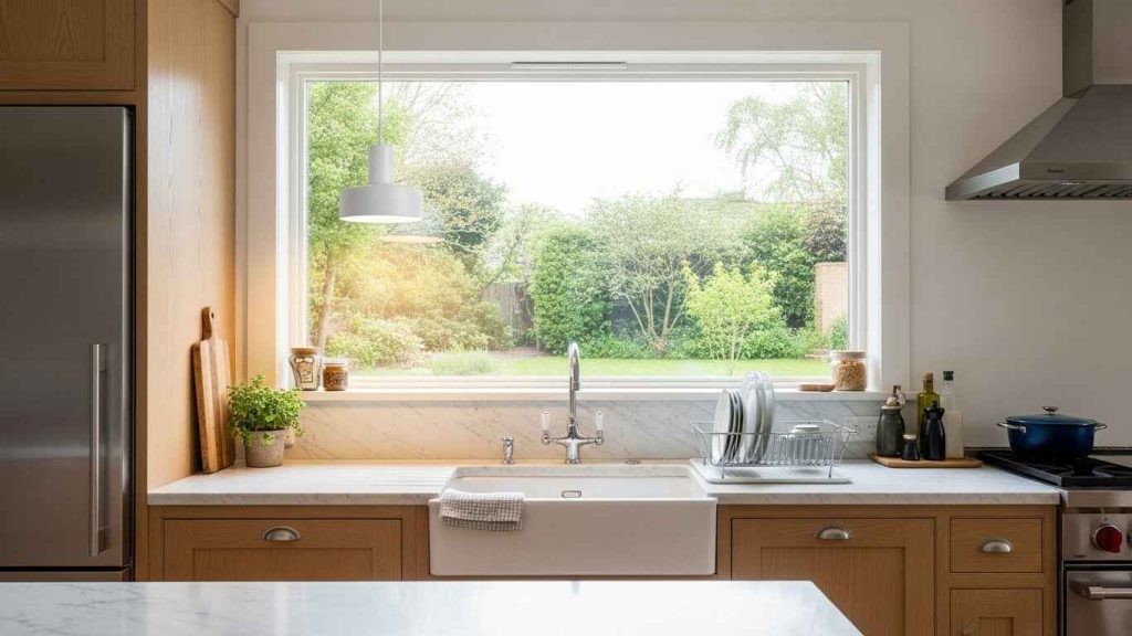 White Pendants Over the Kitchen Sink