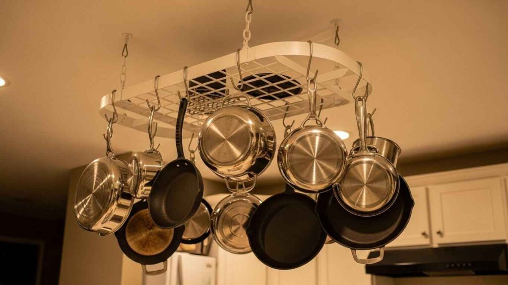 White Pot Racks for Ceiling Storage