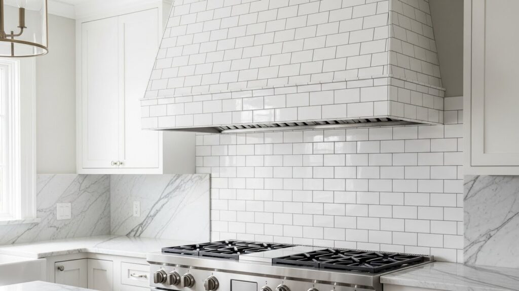 White Range Hood with Tile Cladding