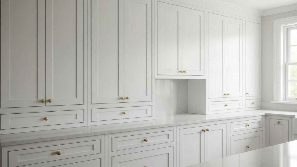 White Shaker Cabinets with Gold Knobs