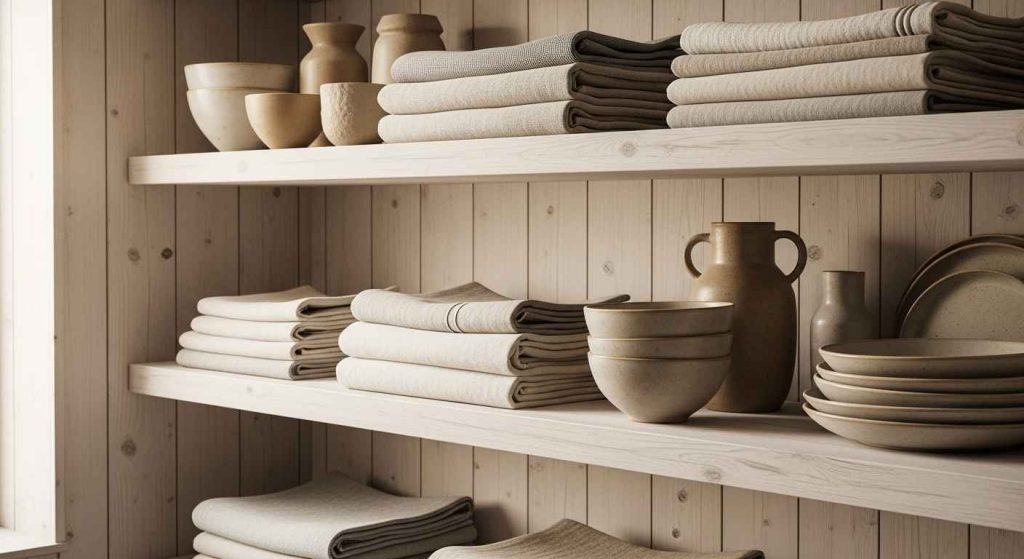 White Shelves with Natural Wood Undertones