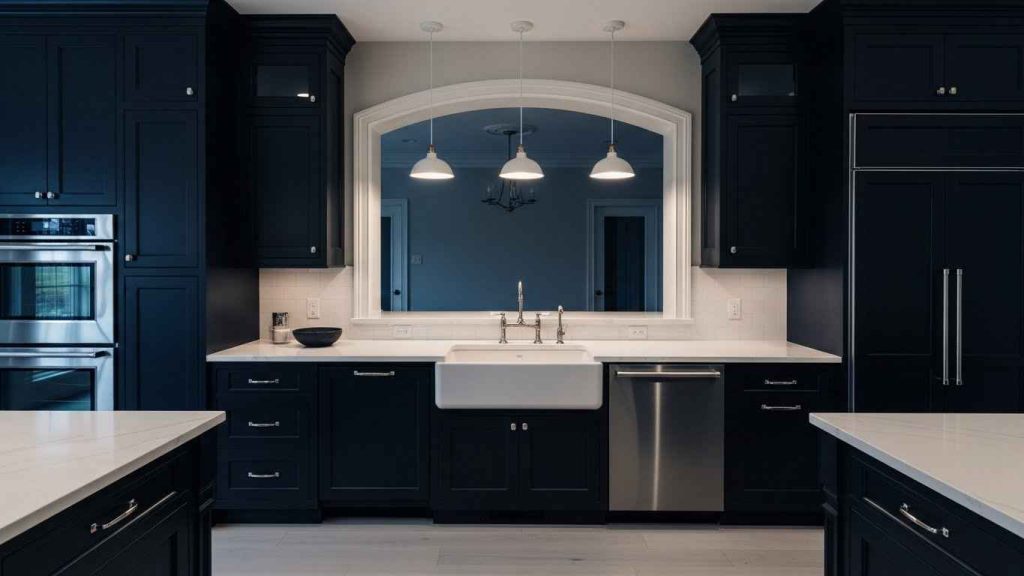 White Sinks Against Dark Cabinetry