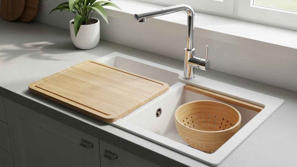 White Sinks with Custom Accessories