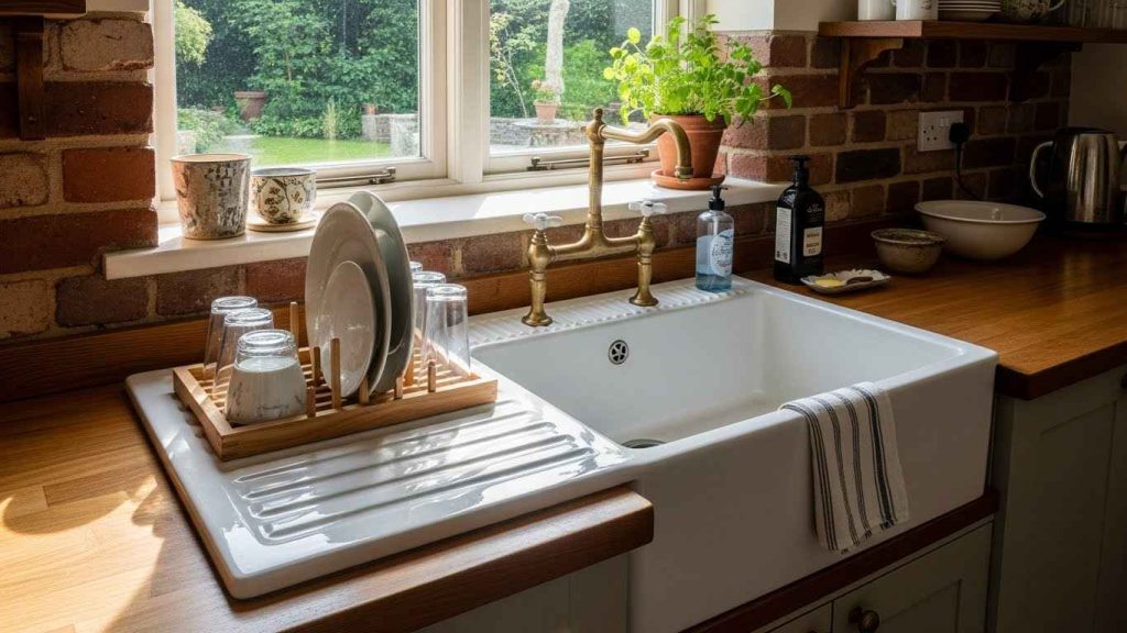 White Sinks with Stylish Drainboard