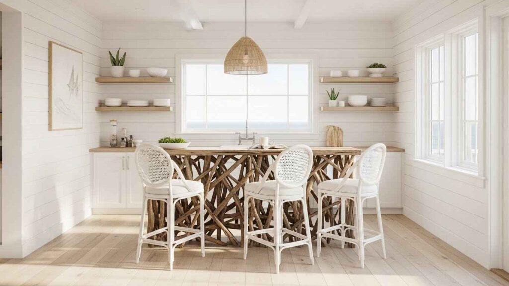White Stools Featuring Rattan Backs