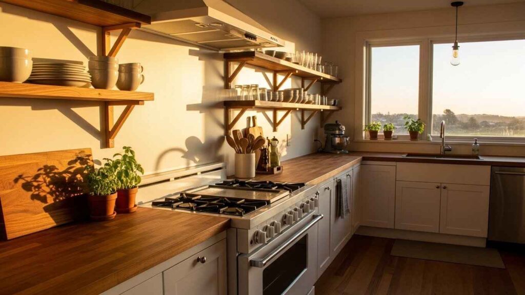 White Stove with Wood Accents