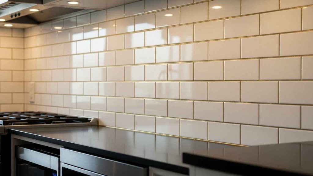 White Subway Tile with Gold Grout